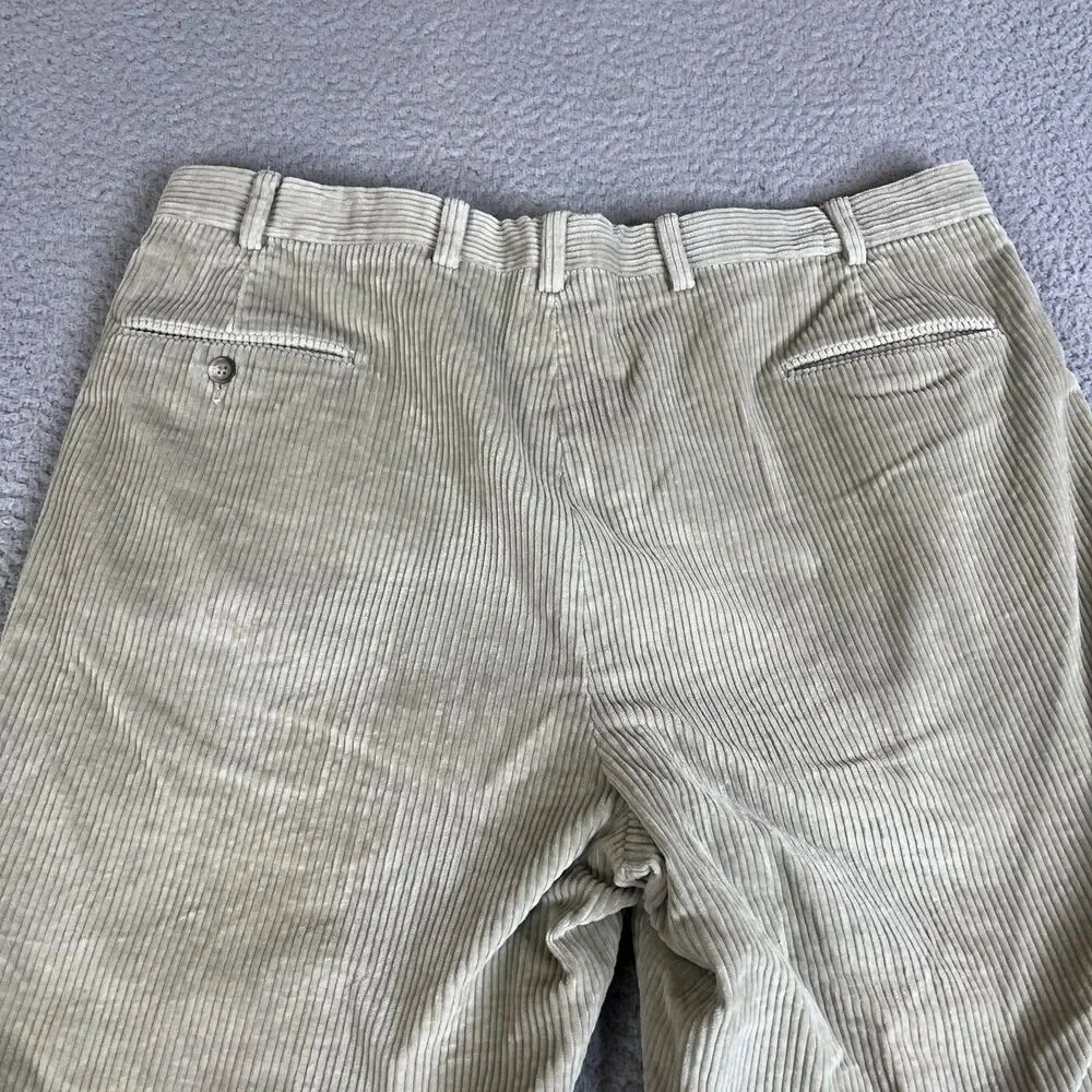 Brooks Brothers Corduroy Pants Men 38 x 28 Beige Flat Front Raw Hem Tapered Leg
